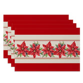 Aperturee - Aperturee Red And Beige Poinsettia Christmas Set Of 4 Placemats