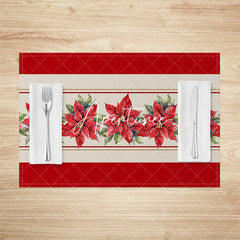Aperturee - Aperturee Red And Beige Poinsettia Christmas Set Of 4 Placemats