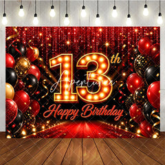 Aperturee - Aperturee Red and Black 13th Birthday Backdrop with Gold Marquee Number 13 Red Carpet and Balloon Party Decoration