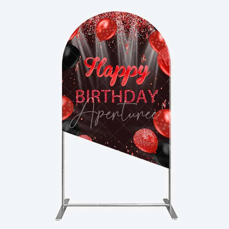 Aperturee - Aperturee Red and Black Balloons Birthday Arch Backdrop Glitter Sparkle Celebration Photography Background