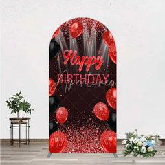 Aperturee - Aperturee Red and Black Balloons Birthday Arch Backdrop Glitter Sparkle Celebration Photography Background