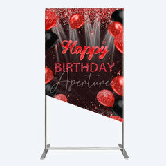 Aperturee - Aperturee Red and Black Balloons Birthday Rectangle Backdrop Glitter Sparkle Celebration Photography Background
