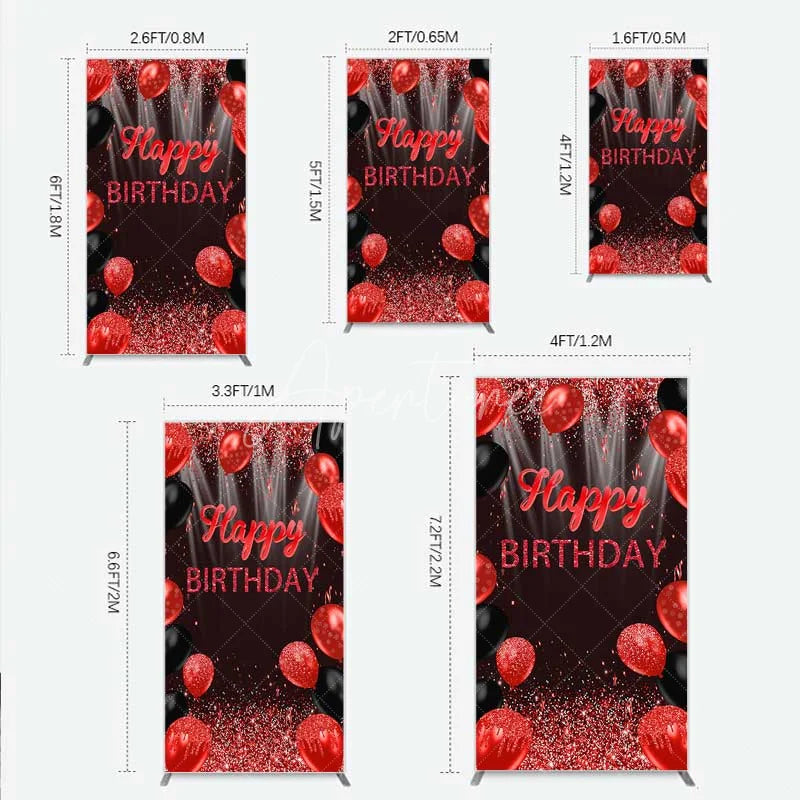 Aperturee - Aperturee Red and Black Balloons Birthday Rectangle Backdrop Glitter Sparkle Celebration Photography Background