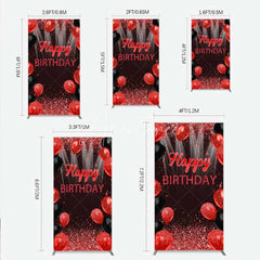 Aperturee - Aperturee Red and Black Balloons Birthday Rectangle Backdrop Glitter Sparkle Celebration Photography Background