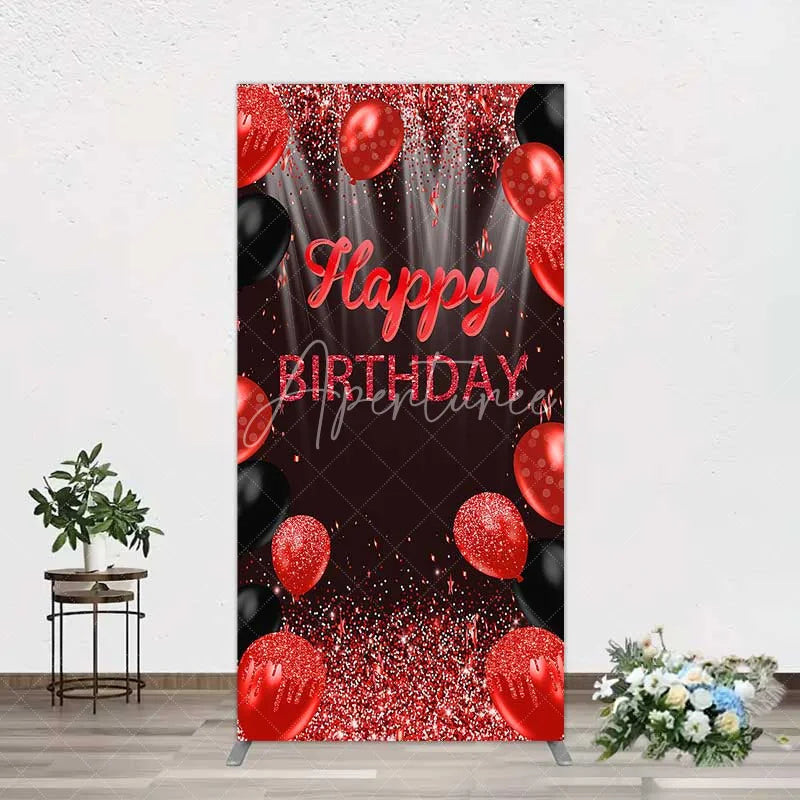 Aperturee - Aperturee Red and Black Balloons Birthday Rectangle Backdrop Glitter Sparkle Celebration Photography Background