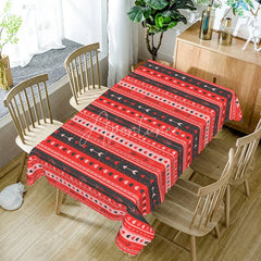 Aperturee - Aperturee Red and Black Geometric Heart Arrow Rectangle Tablecloth Boho Stripe Pattern Valentine Dining Decor