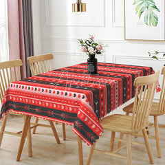 Aperturee - Aperturee Red and Black Geometric Heart Arrow Rectangle Tablecloth Boho Stripe Pattern Valentine Dining Decor