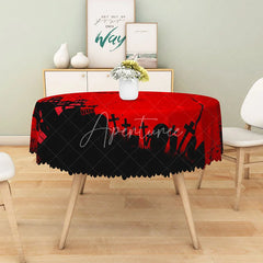 Aperturee - Aperturee Red and Black Halloween Round Tablecloth with Haunted Castle and Tombstones for Gothic Party Decor