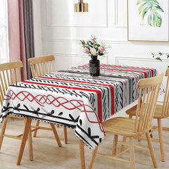 Aperturee - Aperturee Red and Black Tribal Rectangle Tablecloth Abstract Boho Line Art Modern Geometric Dining Room Kitchen Decor