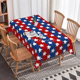 Aperturee - Aperturee Red and Blue Star Pattern Rectangle Tablecloth with Scalloped Edge Patriotic 4th of July Independence Day Decor