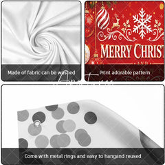 Aperturee - Aperturee Red and Gold Merry Christmas and Happy New Year Garage Door Banner Festive Holiday Ornaments and Reindeer Decor