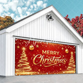 Aperturee - Aperturee Red and Gold Merry Christmas Glitter Garage Door Banner Festive Holiday Decor with Stars and Ornaments