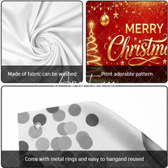 Aperturee - Aperturee Red and Gold Merry Christmas Glitter Garage Door Banner Festive Holiday Decor with Stars and Ornaments