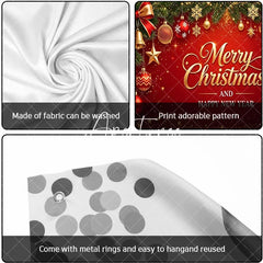 Aperturee - Aperturee Red and Gold Merry Christmas Happy New Year Garage Door Banner Festive Holiday Ornaments and Pine Branches Decor