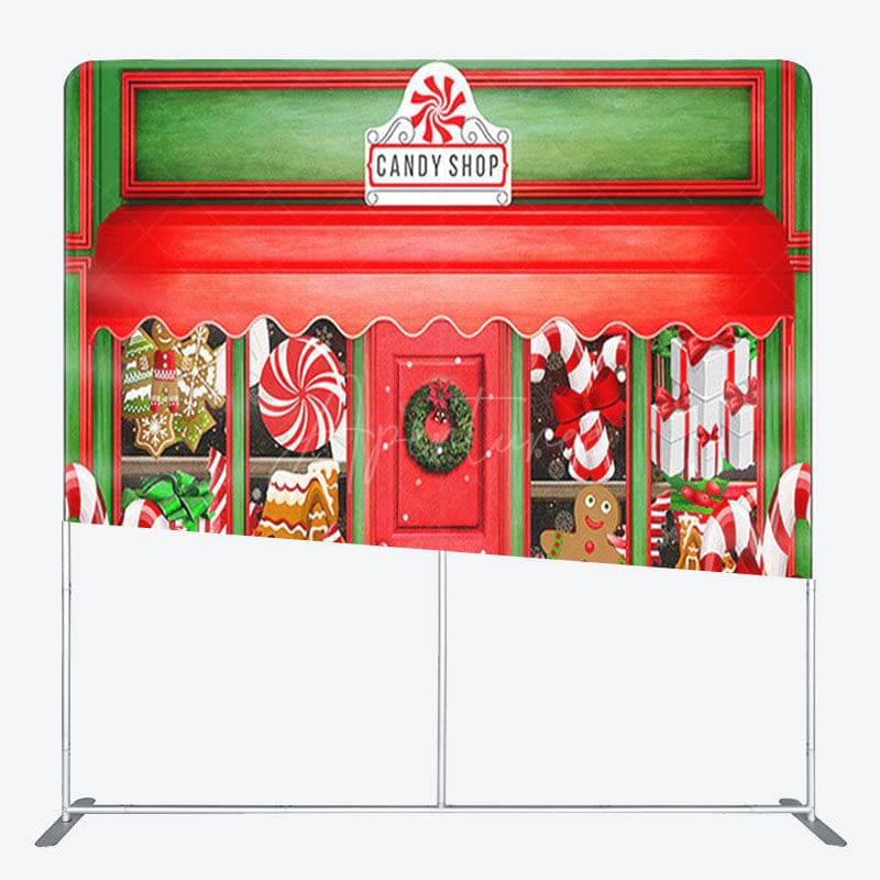 Aperturee - Aperturee Red And Green Wooden Candy Shop Backdrop For Christmas