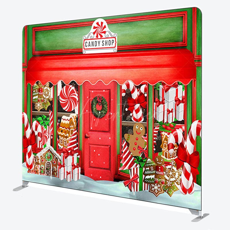Aperturee - Aperturee Red And Green Wooden Candy Shop Backdrop For Christmas