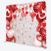 Aperturee - Aperturee Red and Pink Heart Balloons and Garlands Square Double-Sided Backdrop Valentine’s Day Love Theme Decor