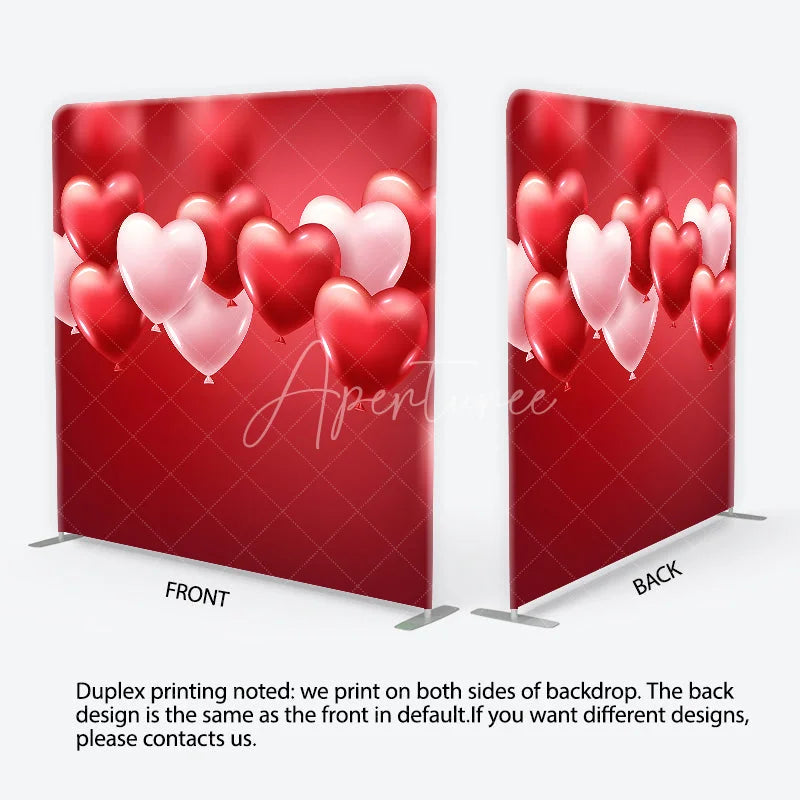 Aperturee - Aperturee Red and Pink Heart Balloons Love Square Double-Sided Backdrop Romantic Valentine’s Day Party Decor