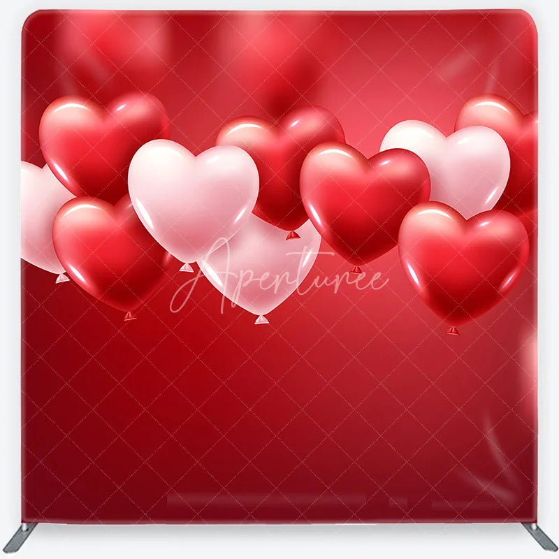 Aperturee - Aperturee Red and Pink Heart Balloons Love Square Double-Sided Backdrop Romantic Valentine’s Day Party Decor