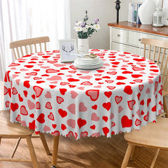 Aperturee - Aperturee Red and Pink Heart Round Tablecloth Colorful Love Pattern Table Cover for Valentine Party