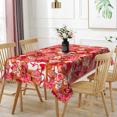 Aperturee - Aperturee Red and Pink Love Heart Cookie Rectangle Tablecloth Sweet Cursive Text Pattern Romantic Valentine Dining Decor