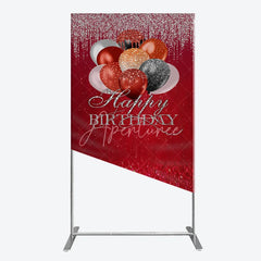 Aperturee - Aperturee Red and Silver Glitter Happy Birthday Balloons Rectangle Arch Backdrop Elegant Black and Gold Party Decor.
