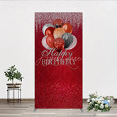 Aperturee - Aperturee Red and Silver Glitter Happy Birthday Balloons Rectangle Arch Backdrop Elegant Black and Gold Party Decor.