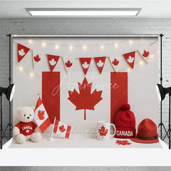 Aperturee - Aperturee Red and White Canadian Flag Photography Backdrop with Maple Leaf Bunting Festive National Day Celebration Decor