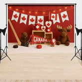Aperturee - Aperturee Red and White Canadian Maple Leaf Combo Set Backdrop Featuring Beaver Moose Hockey and Canada Pennant