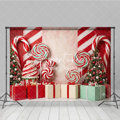 Aperturee - Aperturee Red and White Candy Cane Christmas Tree Holiday Backdrop Sweet Lollipop Gift Box Party Decor