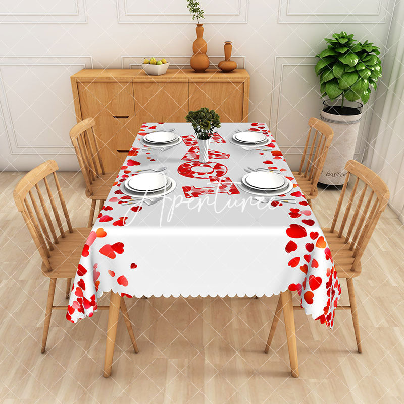 Aperturee - Aperturee Red And White Love Heart Valentines Day Tablecloth