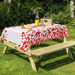 Aperturee - Aperturee Red And White Love Heart Valentines Day Tablecloth