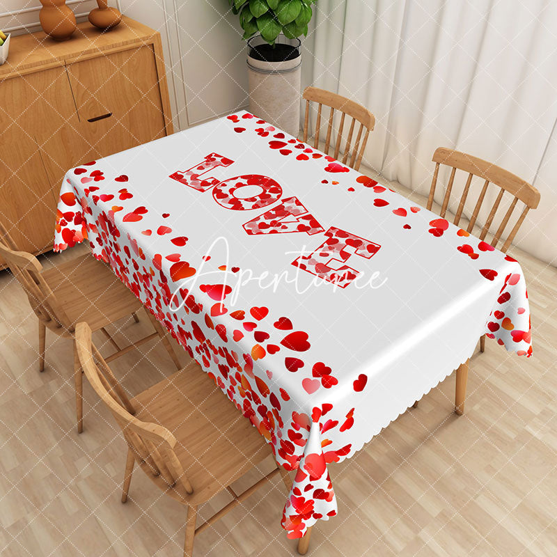 Aperturee - Aperturee Red And White Love Heart Valentines Day Tablecloth