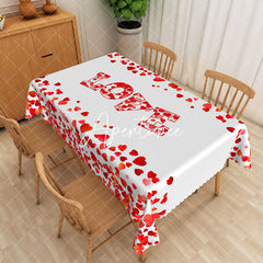 Aperturee - Aperturee Red And White Love Heart Valentines Day Tablecloth
