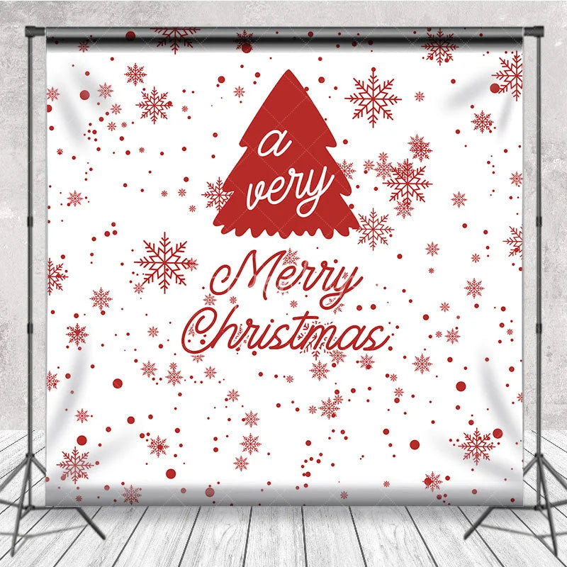 Aperturee - Aperturee Red and White Merry Christmas Tree Snowflake Minimalist Photography Backdrop