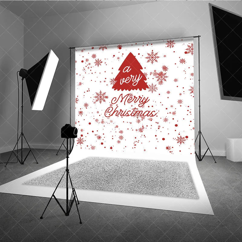 Aperturee - Aperturee Red and White Merry Christmas Tree Snowflake Minimalist Photography Backdrop