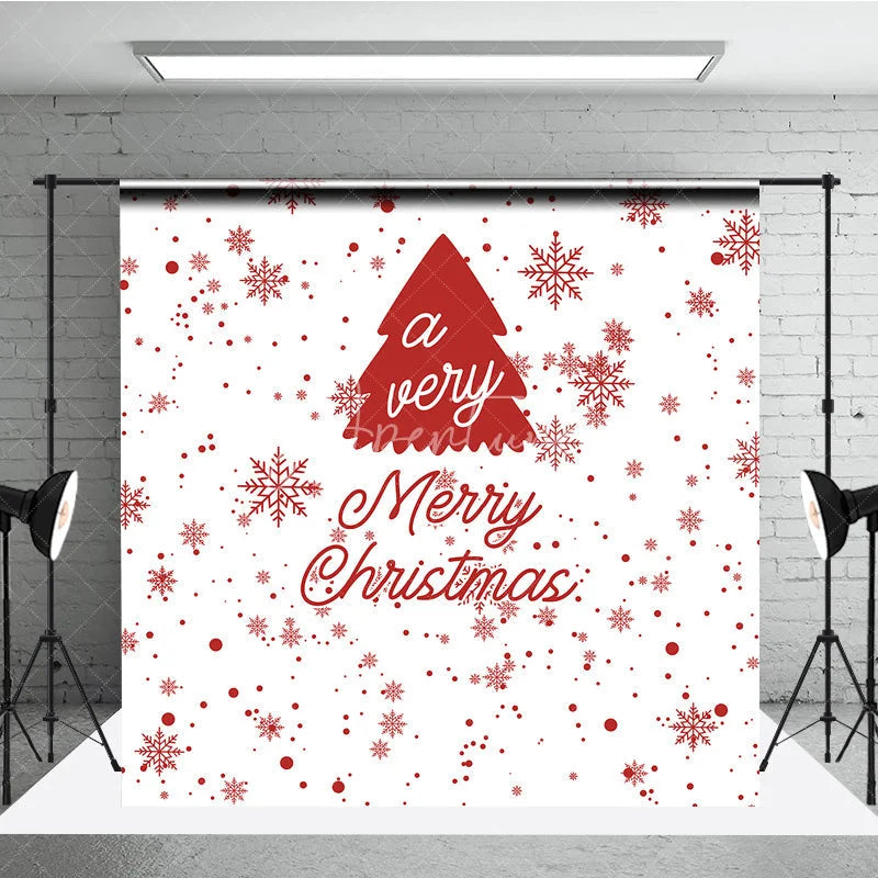 Aperturee - Aperturee Red and White Merry Christmas Tree Snowflake Minimalist Photography Backdrop
