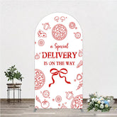 Aperturee - Aperturee Red and White Pizza Delivery Round Top Arch Backdrop Fun Baby Shower Birthday Party Decor.