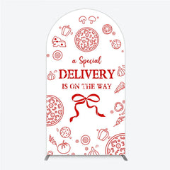 Aperturee - Aperturee Red and White Pizza Delivery Round Top Arch Backdrop Fun Baby Shower Birthday Party Decor.