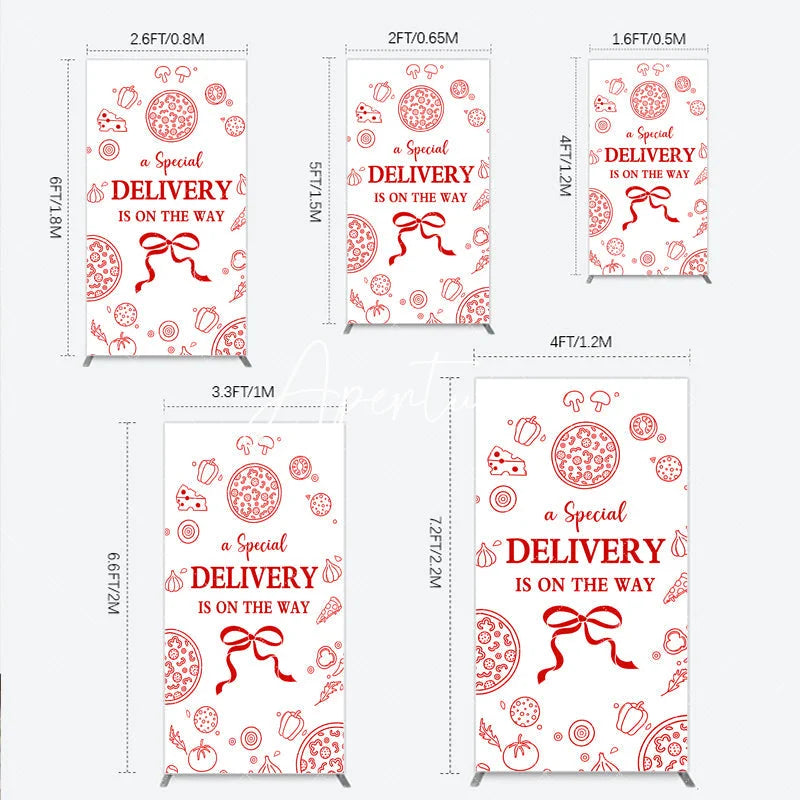 Aperturee - Aperturee Red and White Pizza Special Delivery Is On The Way Rectangle Arch Backdrop Food Themed Baby Shower Party Decor