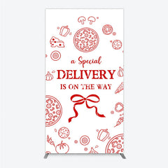Aperturee - Aperturee Red and White Pizza Special Delivery Is On The Way Rectangle Arch Backdrop Food Themed Baby Shower Party Decor