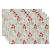 Aperturee - Aperturee Red and White Repeating Floral Placemats Set of 4 for Classic Farmhouse Kitchen and Dining Table Decor