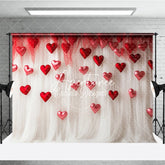Aperturee - Aperturee Red and White Sheer Fabric Floating Hearts Photography Backdrop Dreamy Romantic Valentine’s Day Decor