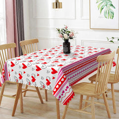 Aperturee - Aperturee Red and White Sketch Heart Rectangle Tablecloth Cute Love Doodle Border Romantic Valentine Kitchen Decor