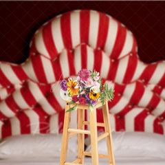 Aperturee Aperturee Red and White Stripe Headboard Photography Backdrop Vintage Circus or Carnival Themed Fun Bedroom Photo Prop