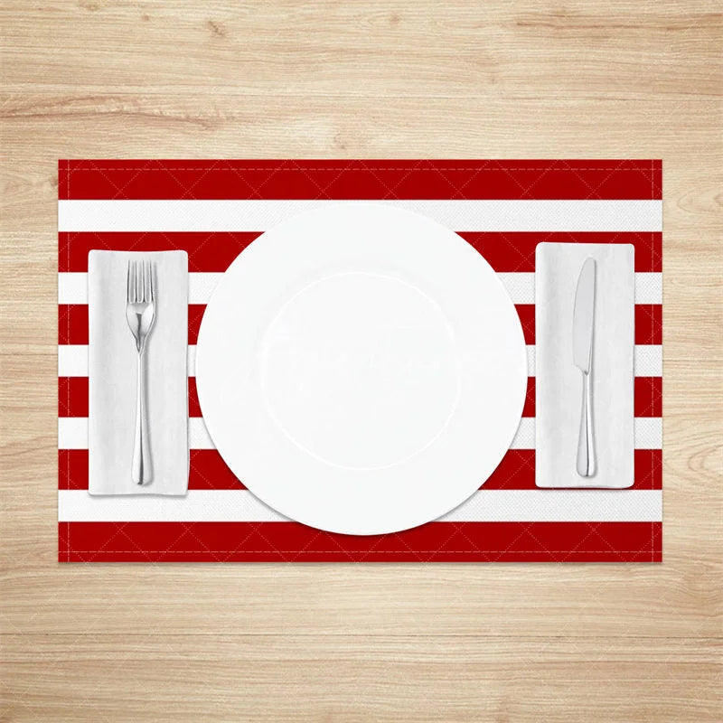 Aperturee - Aperturee Red and White Striped Set of 4 Placemats Checkered Table Mats Patriotic 4th of July Summer Party Decor