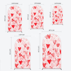 Aperturee - Aperturee Red and White Textured Hearts Pattern Round Top Arch Backdrop Perfect for Romantic Love Theme Parties