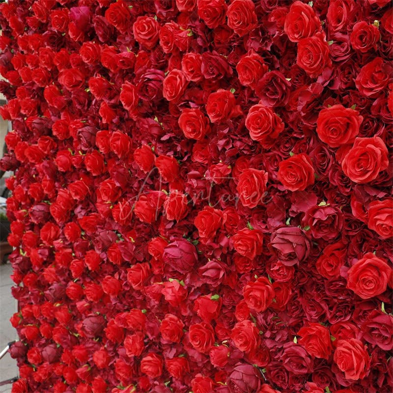 Aperturee - Aperturee Red Artificial Flower Wall For Wedding Party Decor