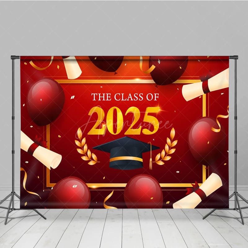 Aperturee - Aperturee Red Balloons Gold Wheat Graduation Ceremony Backdrop
