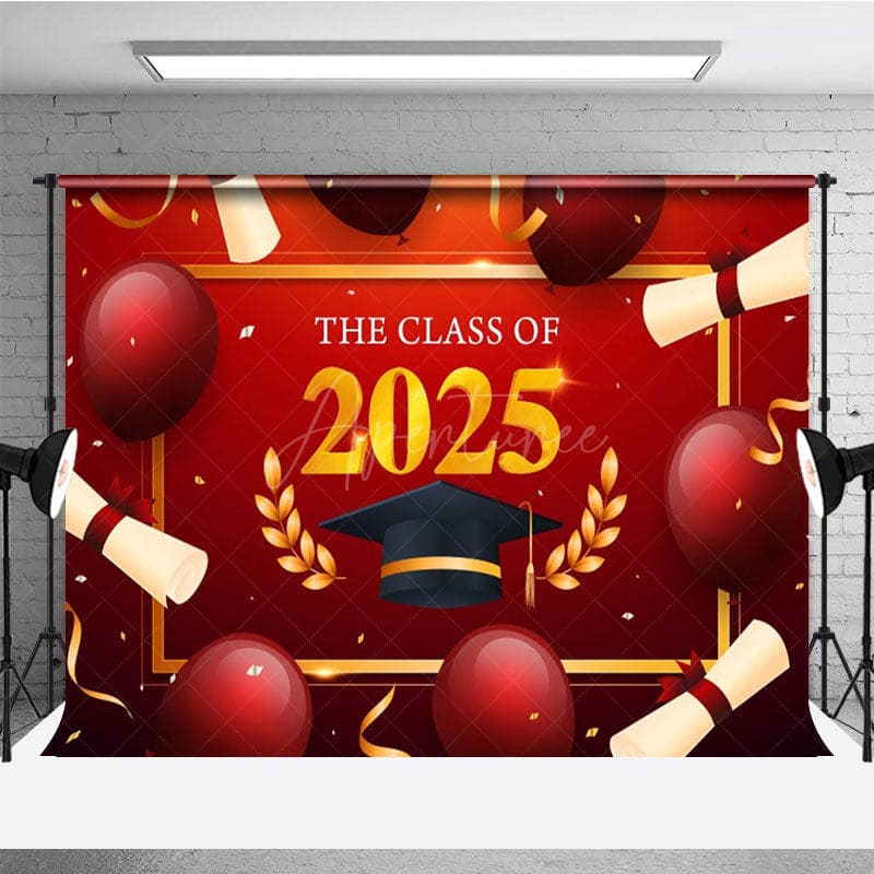 Aperturee - Aperturee Red Balloons Gold Wheat Graduation Ceremony Backdrop